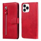 For iPhone 13 Pro Max Fashion Calf Texture Zipper Horizontal Flip Leather Case with Stand & Card Slots & Wallet Function (Red) - 1