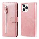 For iPhone 13 Pro Max Fashion Calf Texture Zipper Horizontal Flip Leather Case with Stand & Card Slots & Wallet Function (Rose Gold) - 1