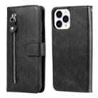 For iPhone 13 Pro Max Fashion Calf Texture Zipper Horizontal Flip Leather Case with Stand & Card Slots & Wallet Function (Black) - 1