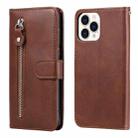 For iPhone 13 Pro Max Fashion Calf Texture Zipper Horizontal Flip Leather Case with Stand & Card Slots & Wallet Function (Brown) - 1