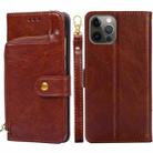 For iPhone 12 Pro Zipper Bag PU + TPU Horizontal Flip Leather Case with Holder & Card Slot & Wallet & Lanyard / 12(Brown) - 1