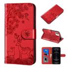 For iPhone 12 / 12 Pro Sika Deer Embossing Pattern Horizontal Flip PU Leather Case with Holder & Card Slot & Wallet & Photo Frame(Red) - 1