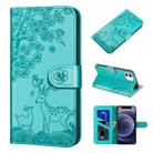 For iPhone 12 mini Sika Deer Embossing Pattern Horizontal Flip PU Leather Case with Holder & Card Slot & Wallet & Photo Frame (Green) - 1