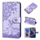 For iPhone 12 mini Sika Deer Embossing Pattern Horizontal Flip PU Leather Case with Holder & Card Slot & Wallet & Photo Frame (Purple) - 1