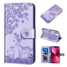 For iPhone 13 Sika Deer Embossing Pattern Horizontal Flip PU Leather Case with Holder & Card Slot & Wallet & Photo Frame(Purple) - 1