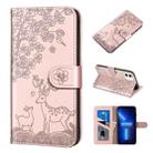 For iPhone 13 Pro Sika Deer Embossing Pattern Horizontal Flip PU Leather Case with Holder & Card Slot & Wallet & Photo Frame (Rose Gold) - 1