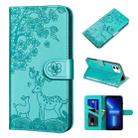 For iPhone 13 Pro Max Sika Deer Embossing Pattern Horizontal Flip PU Leather Case with Holder & Card Slot & Wallet & Photo Frame (Green) - 1