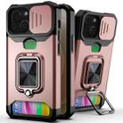 For iPhone 13 mini Sliding Camshield Card Slot Ring Kickstand Phone Case (Rose Gold) - 1