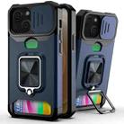 For iPhone 13 mini Sliding Camshield Card Slot Ring Kickstand Phone Case (Blue) - 1