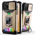 For iPhone 11 Pro Max Sliding Camshield Card Slot Ring Kickstand Phone Case (Gold) - 1