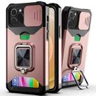 For iPhone 12 / 12 Pro Sliding Camshield Card Slot Ring Kickstand Phone Case(Rose Gold) - 1