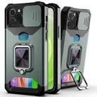 For iPhone 11 Sliding Camshield Card Slot Ring Kickstand Phone Case (Dark Green) - 1
