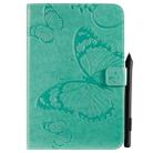 For iPad Mini 2019 & 4 & 3 & 2 & 1 Pressed Printing Butterfly Pattern Horizontal Flip PU Leather Case with Holder & Card Slots & Wallet & Pen Slot(Green) - 1