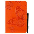 For iPad Mini 2019 & 4 & 3 & 2 & 1 Pressed Printing Butterfly Pattern Horizontal Flip PU Leather Case with Holder & Card Slots & Wallet & Pen Slot(Orange) - 1