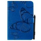 For iPad Mini 2019 & 4 & 3 & 2 & 1 Pressed Printing Butterfly Pattern Horizontal Flip PU Leather Case with Holder & Card Slots & Wallet & Pen Slot(Blue) - 1