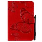 For iPad Mini 2019 & 4 & 3 & 2 & 1 Pressed Printing Butterfly Pattern Horizontal Flip PU Leather Case with Holder & Card Slots & Wallet & Pen Slot(Red) - 1