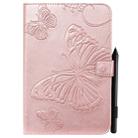 For iPad Mini 2019 & 4 & 3 & 2 & 1 Pressed Printing Butterfly Pattern Horizontal Flip PU Leather Case with Holder & Card Slots & Wallet & Pen Slot(Rose Gold) - 1
