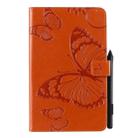 For Galaxy Tab A 8.0 & S Pen (2019) Pressed Printing Butterfly Pattern Horizontal Flip PU Leather Case with Holder & Card Slots & Wallet & Pen Slot(Orange) - 1