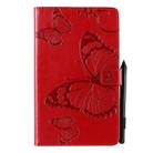 For Galaxy Tab A 8.0 (2019) Pressed Printing Butterfly Pattern Horizontal Flip PU Leather Case with Holder & Card Slots & Wallet & Pen Slot(Red) - 1