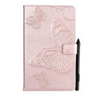 For Galaxy Tab A 8.0 (2019) T295/T290 Pressed Printing Butterfly Pattern Horizontal Flip PU Leather Case with Holder & Card Slots & Wallet & Pen Slot(Rose Gold) - 1