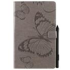 For Galaxy Tab A 10.1 (2019) Pressed Printing Butterfly Pattern Horizontal Flip PU Leather Case with Holder & Card Slots & Wallet & Pen Slot(Grey) - 1