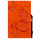 For Galaxy Tab A 10.1 (2019) Pressed Printing Butterfly Pattern Horizontal Flip PU Leather Case with Holder & Card Slots & Wallet & Pen Slot(Orange) - 1