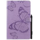For Galaxy Tab A 10.1 (2019) Pressed Printing Butterfly Pattern Horizontal Flip PU Leather Case with Holder & Card Slots & Wallet & Pen Slot(Purple) - 1