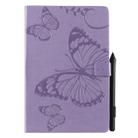 For Galaxy Tab S5e Pressed Printing Butterfly Pattern Horizontal Flip PU Leather Case with Holder & Card Slots & Wallet & Pen Slot(Purple) - 1