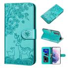 For Samsung Galaxy S21+ 5G Sika Deer Embossing Pattern Horizontal Flip PU Leather Case with Holder & Card Slot & Wallet & Photo Frame(Lake Blue) - 1