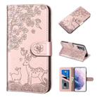 For Samsung Galaxy S21+ 5G Sika Deer Embossing Pattern Horizontal Flip PU Leather Case with Holder & Card Slot & Wallet & Photo Frame(Rose Gold) - 1