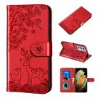 For Samsung Galaxy S21 Ultra 5G Sika Deer Embossing Pattern Horizontal Flip PU Leather Case with Holder & Card Slot & Wallet & Photo Frame(Red) - 1