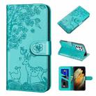 For Samsung Galaxy S21 Ultra 5G Sika Deer Embossing Pattern Horizontal Flip PU Leather Case with Holder & Card Slot & Wallet & Photo Frame(Lake Blue) - 1