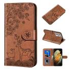 For Samsung Galaxy S21 Ultra 5G Sika Deer Embossing Pattern Horizontal Flip PU Leather Case with Holder & Card Slot & Wallet & Photo Frame(Brown) - 1