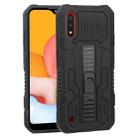 For Samsung Galaxy A01 US Version Vanguard Warrior All Inclusive Double-color Shockproof TPU + PC Protective Case with Holder(Rock Black) - 1