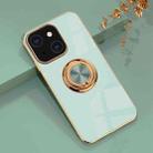 For iPhone 13 6D Electroplating Full Coverage Silicone Protective Case with Magnetic Ring Holder(Light Cyan) - 1