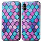 For iPhone X / XS Colorful Magnetic Horizontal Flip PU Leather Case with Holder & Card Slot & Wallet(Purple Scales) - 1