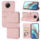 For Xiaomi Redmi Note 9 5G Embossed Striped Magnetic Buckle PU + TPU Horizontal Flip Leather Case with Holder & Card Slot & Wallet & Photo Frame & Sling(Pink) - 1
