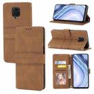 For Xiaomi Redmi Note 9 Pro Max Embossed Striped Magnetic Buckle PU + TPU Horizontal Flip Leather Case with Holder & Card Slot & Wallet & Photo Frame & Sling(Brown) - 1
