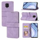 For Xiaomi Redmi Note 9 Pro Max Embossed Striped Magnetic Buckle PU + TPU Horizontal Flip Leather Case with Holder & Card Slot & Wallet & Photo Frame & Sling(Purple) - 1
