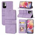 For Xiaomi Redmi Note 10 Embossed Striped Magnetic Buckle PU + TPU Horizontal Flip Leather Case with Holder & Card Slot & Wallet & Photo Frame & Sling(Purple) - 1