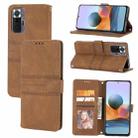 For Xiaomi Redmi Note 10 Pro 5G Embossed Striped Magnetic Buckle PU + TPU Horizontal Flip Leather Case with Holder & Card Slot & Wallet & Photo Frame & Sling(Brown) - 1