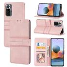 For Xiaomi Redmi Note 10 Pro Max Embossed Striped Magnetic Buckle PU + TPU Horizontal Flip Leather Case with Holder & Card Slot & Wallet & Photo Frame & Sling(Pink) - 1