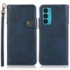 For Motorola Edge 20 KHAZNEH Dual-Splicing Cowhide Texture Horizontal Flip Leather Case with Holder & Card Slots & Wallet & Photo Frame & Lanyard(Blue) - 1