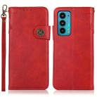 For Motorola Edge 20 KHAZNEH Dual-Splicing Cowhide Texture Horizontal Flip Leather Case with Holder & Card Slots & Wallet & Photo Frame & Lanyard(Red) - 1