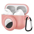 2 in 1 Anti-shock Anti-full Silicone Protective Case with Hook & Carabiner for AirPods Pro + AirTags(Pink) - 1