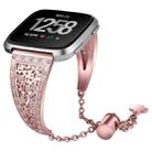 For Fitbit Versa Flower Shape Metal Diamond-studded Chain Wristband Watch Band(Pink) - 1
