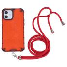 For iPhone 12 / 12 Pro Shockproof Honeycomb PC + TPU Case with Neck Lanyard(Red) - 1