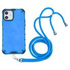 For iPhone 12 / 12 Pro Shockproof Honeycomb PC + TPU Case with Neck Lanyard(Blue) - 1