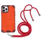 For iPhone 12 Pro Max Shockproof Honeycomb PC + TPU Case with Neck Lanyard(Red) - 1