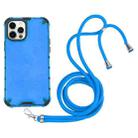 For iPhone 12 Pro Max Shockproof Honeycomb PC + TPU Case with Neck Lanyard(Blue) - 1